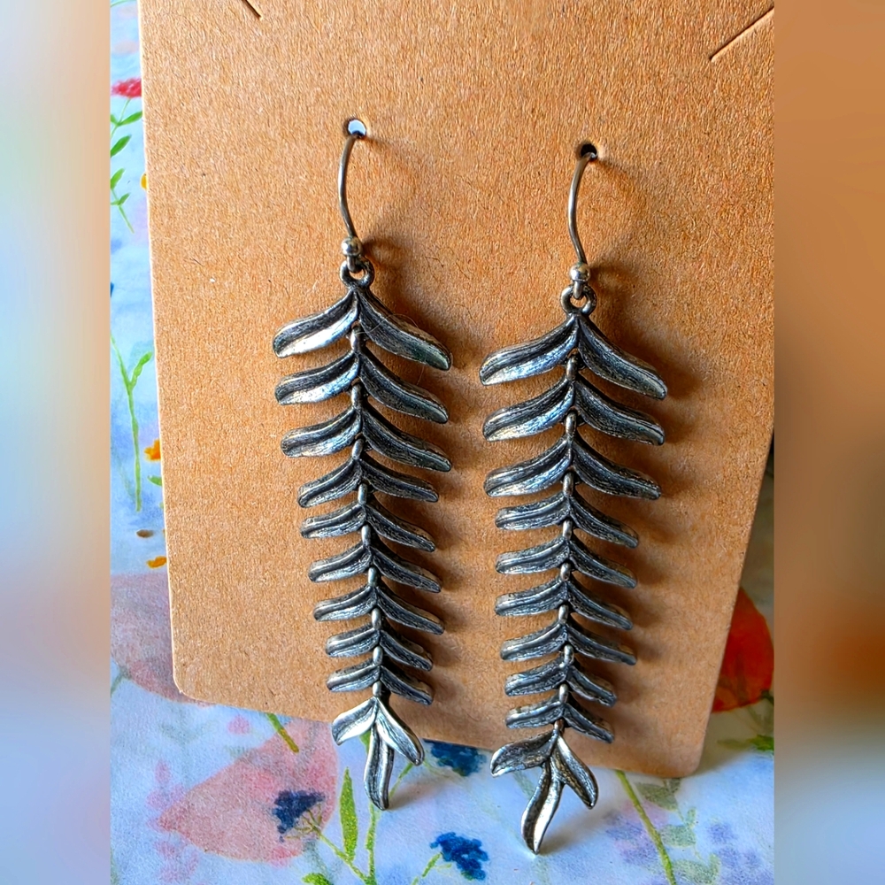 Silver Color Leaf Drop Earrings